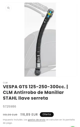 CLM Antirrobo Manillar Vespa GTS 125-300cc