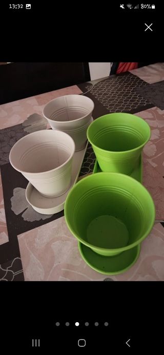 6 maceteros metal - beige & verde