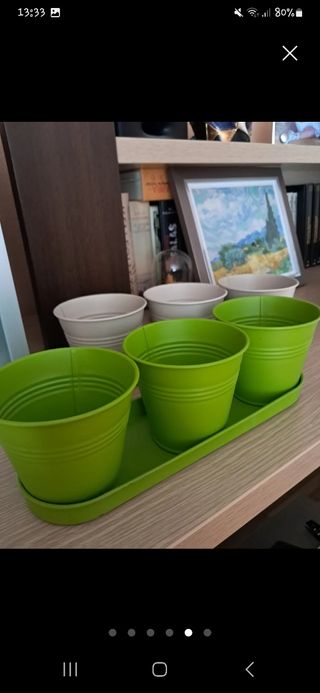 6 maceteros metal - beige & verde