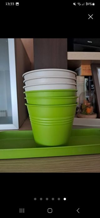 6 maceteros metal - beige & verde