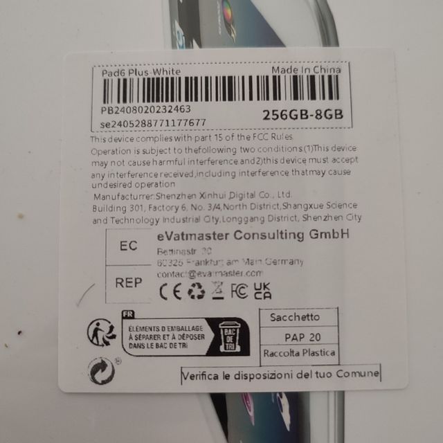 Tablet Pad6 Plus - blanco. 256 GB