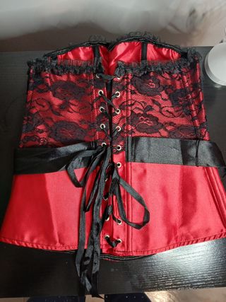 Corsé rojo encaje negro - Talla S