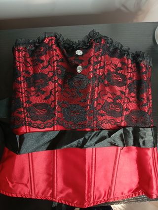 Corsé rojo encaje negro - Talla S