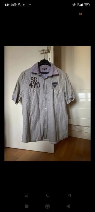 Camisa rayada azul y gris