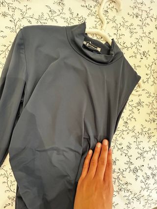 Top azul petróleo manga larga