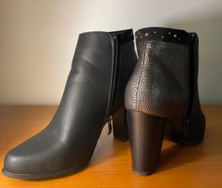 Botines mujer negros tacón - plata