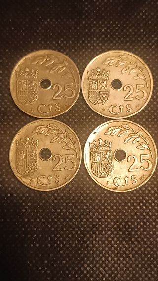 4 Monedas España 25 céntimos de la republica