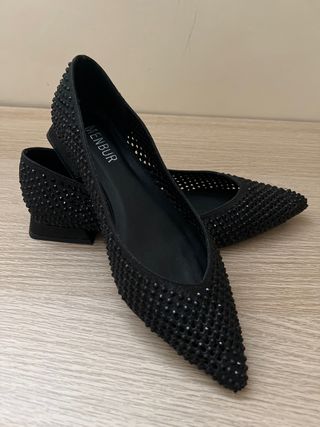 zapato bailarinas Menbur negras brillantes warsha