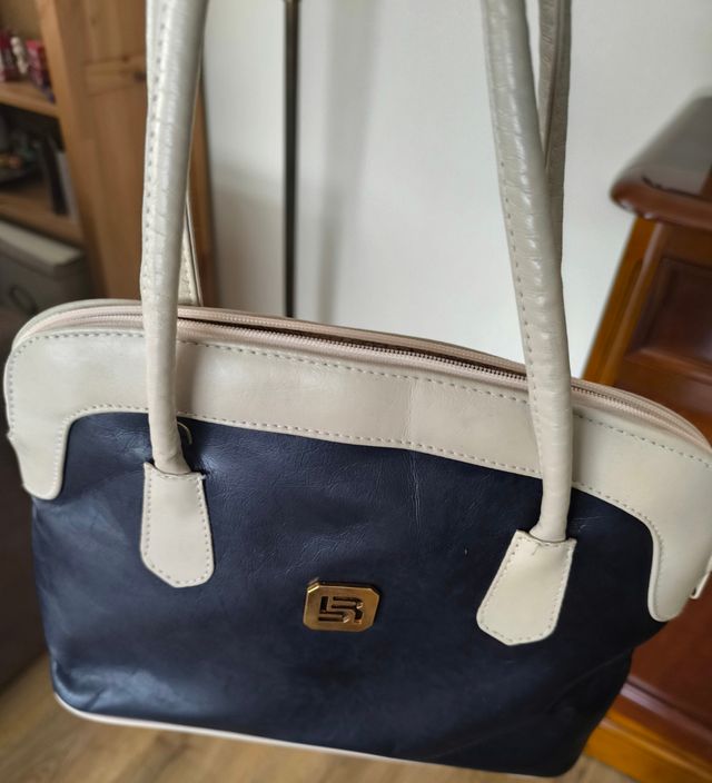 Bolso bandolera azul marino beige