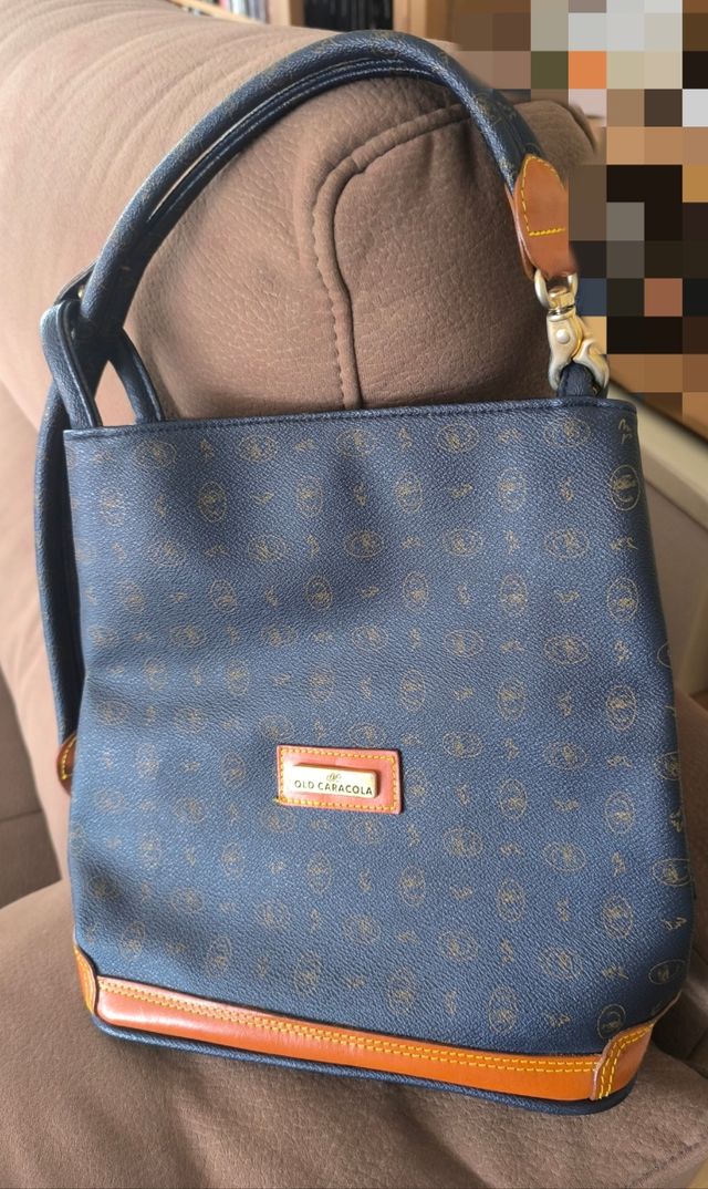 Bolso OLD CARACOLA azul marino combinado con cuero