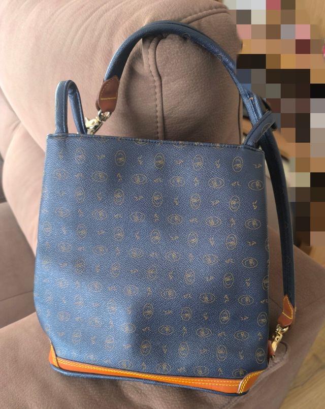 Bolso OLD CARACOLA azul marino combinado con cuero