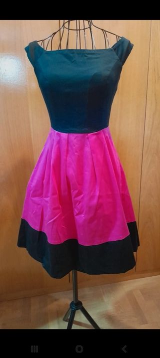 Vestido bicolor negro y rosa XS