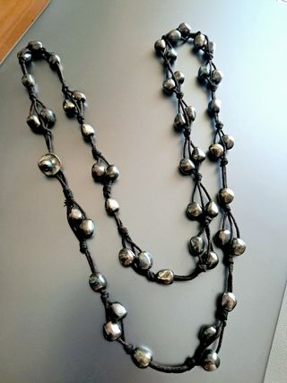 Collar largo marrón plata 90cm