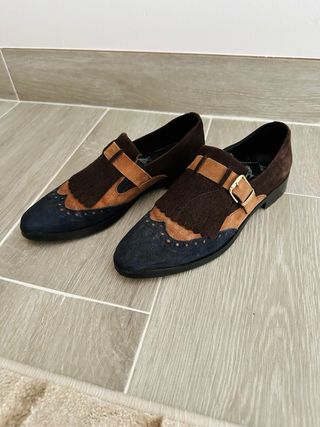 Zapatos Italianos elegantes - Gamuza, Azul Marrón