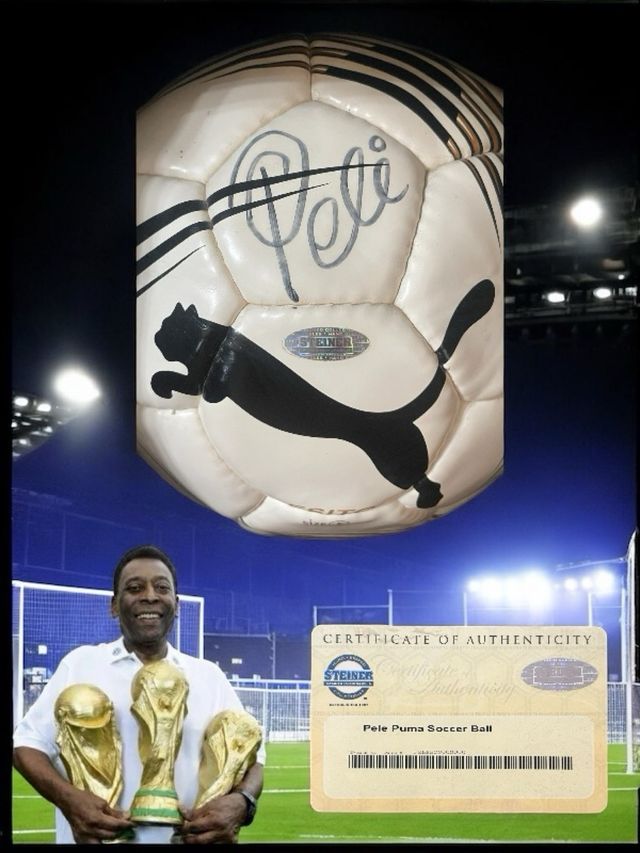 Balón firmado por Pelé - Tarjeta de autenticidad Puma Steiner