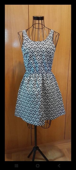 Vestido corto XS - Geométrico blanco y negro