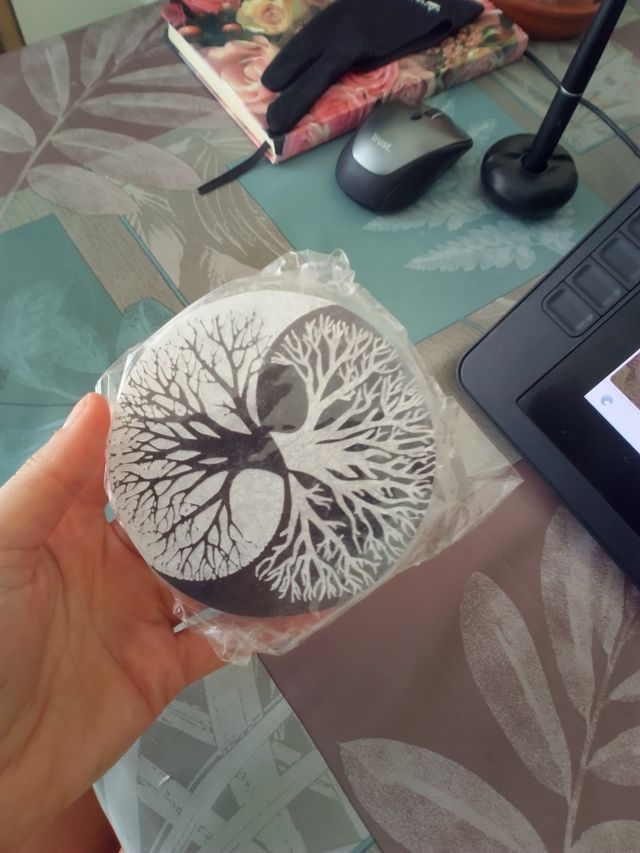 Placa Selenita Árbol Vida Yin Yang