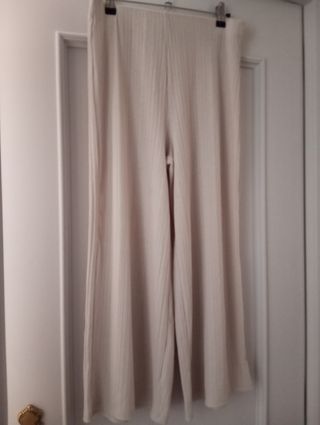 Pantalones anchos beige mujer
