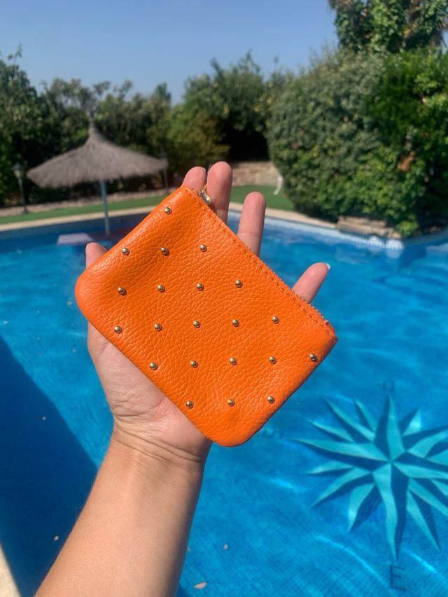 Monedero de cuero italiano - dorado y morado