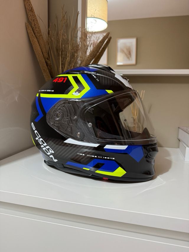 Casco Scorpion EXO-491: Azul, Negro, Amarillo 