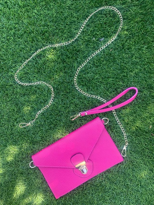 Bolso bandolera rosa fucis cuero genuino

