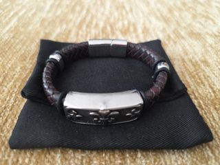 Pulsera cuero marrón plata