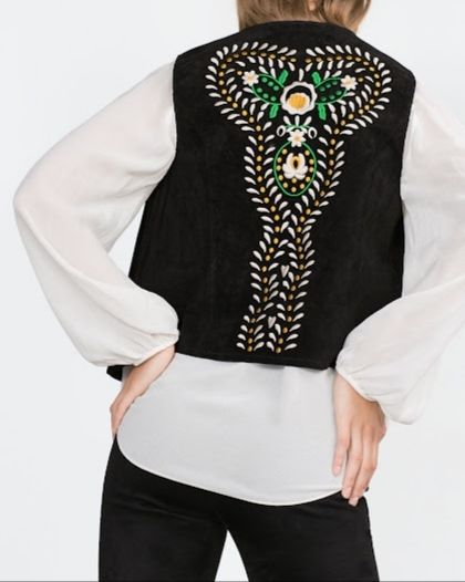 Chaleco Zara negro bordado