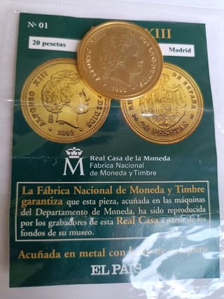 20 Pesetas Alfonso XIII - Replica baño oro