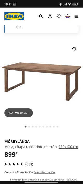 Mesa comedor Ikea MÖBIRLÅNGA madera maciza