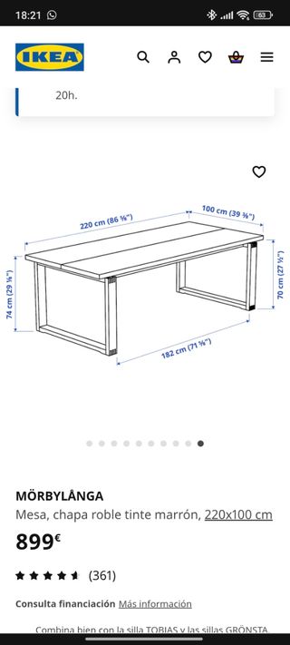 Mesa comedor Ikea MÖBIRLÅNGA madera maciza