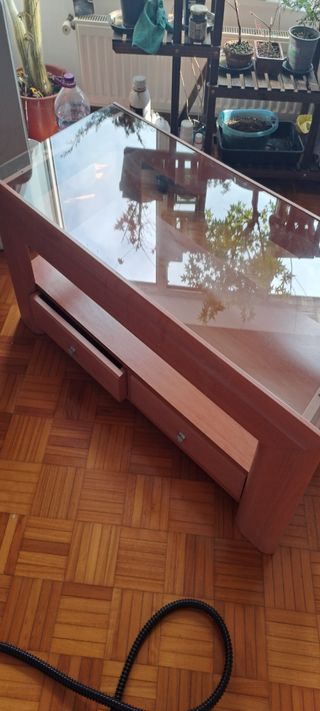 Mesa centro madera cristal