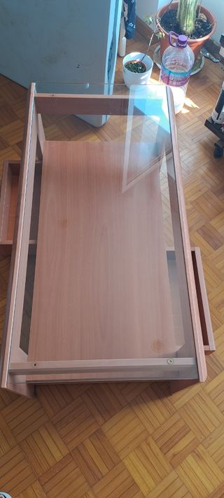 Mesa centro madera cristal
