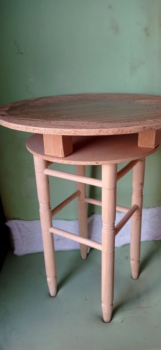 Mesita auxiliar vintage - madera y cristal