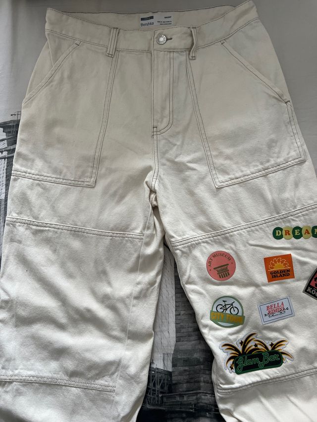 Pantalones Bershka Baggy Beige Talla 40