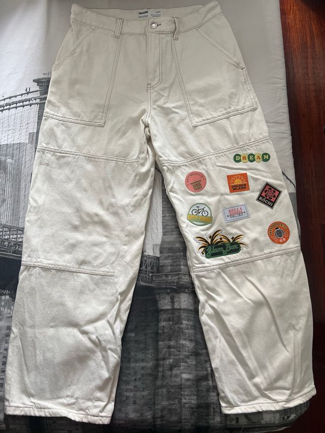 Pantalones Bershka Baggy Beige Talla 40