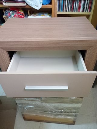 Cabecero cama 2 mesillas - Beige/Marrón