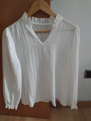 Blusa blanca manga larga mujer