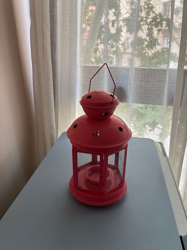 Portavelas rosa metal