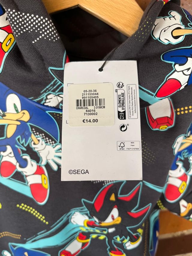 Sudadera Sonic niño 2-3 años. 98cm