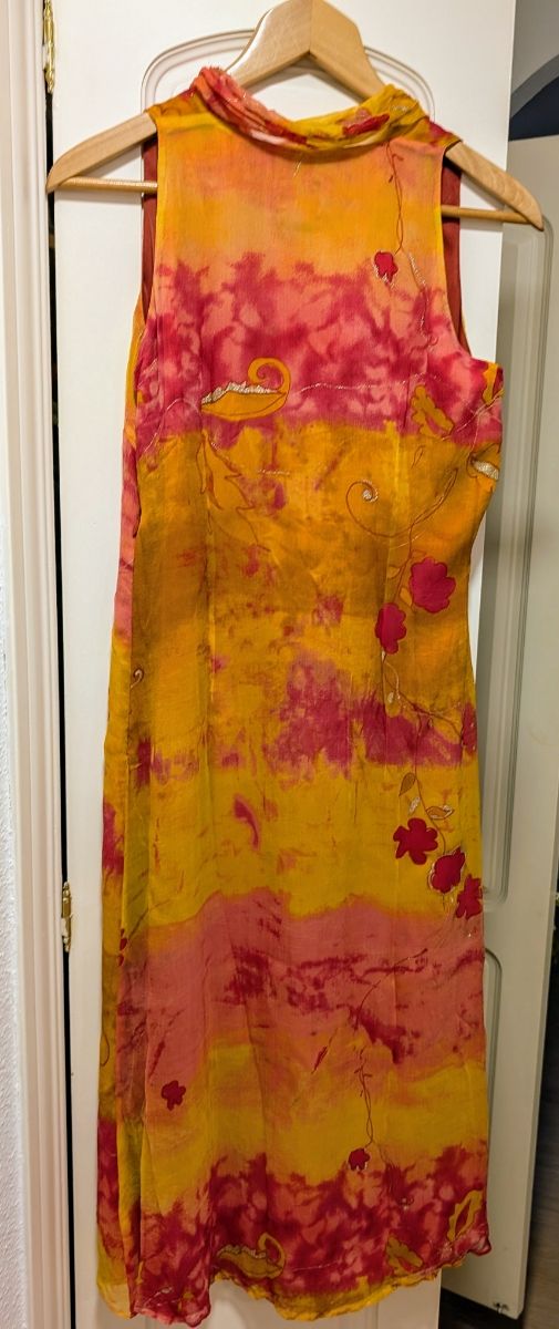 Vestido seda estampado anaranjado-rojo