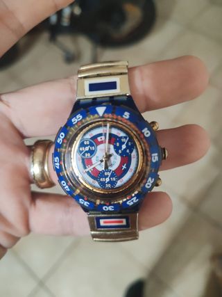 Swatch Orologio Cronografo Blu Oro  Olimpia 96