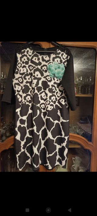 Vestido estampado leopardo - Negro y blanco