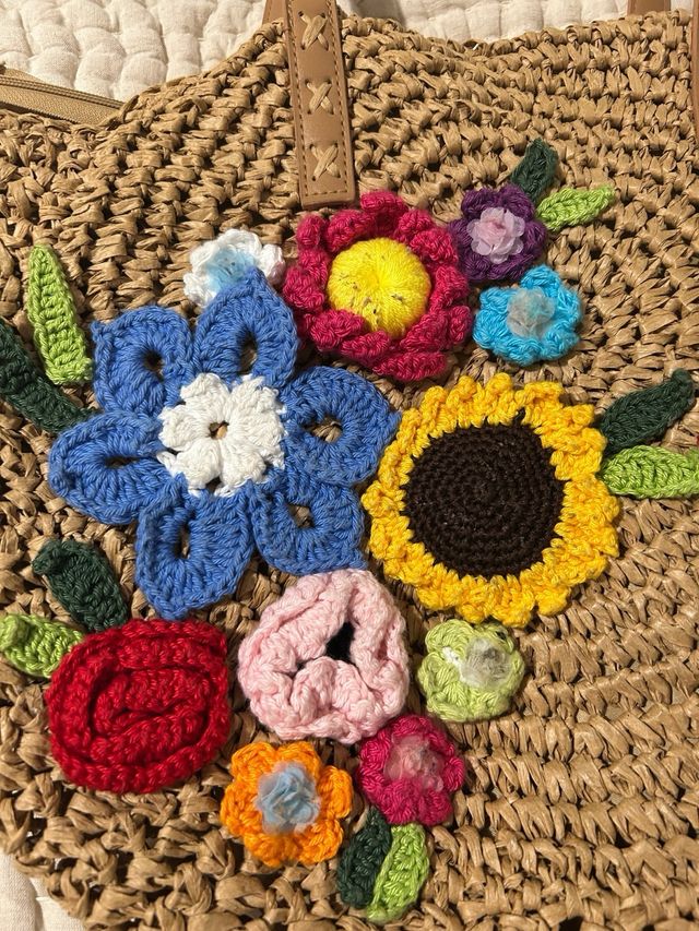 Bolso rafia flores- beige