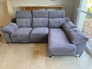 Sofá chaise longue gris - tela aterciopelada