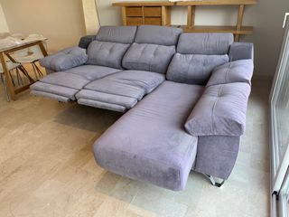 Sofá chaise longue gris - tela aterciopelada