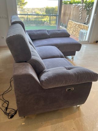 Sofá chaise longue gris - tela aterciopelada