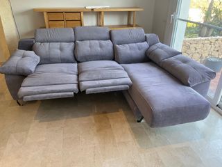 Sofá chaise longue gris - tela aterciopelada