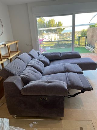 Sofá chaise longue gris - tela aterciopelada