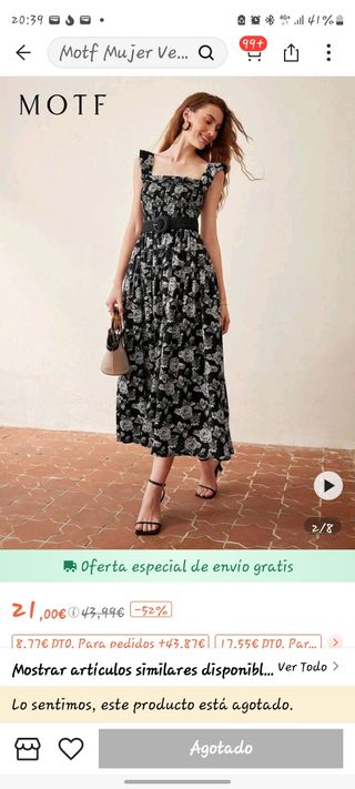 Vestido midi floral blanco y negro