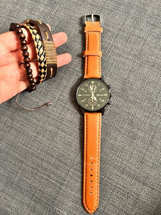 Reloj y 3 pulseras hombre marrón
